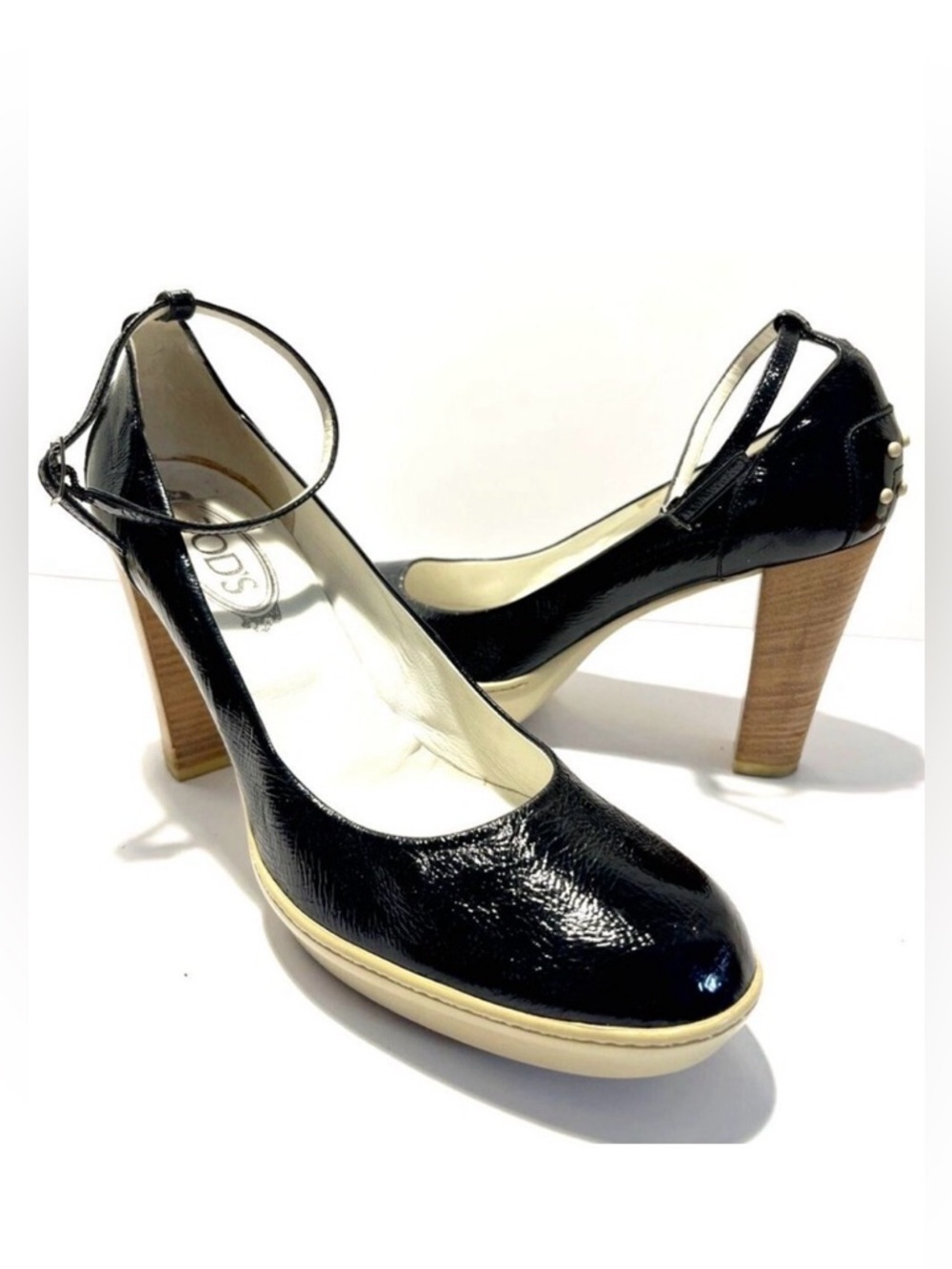 TOD'S Aspen Black Crinkle Patent Leather Mary Jane Platform Pump 9.5 MSRP $800